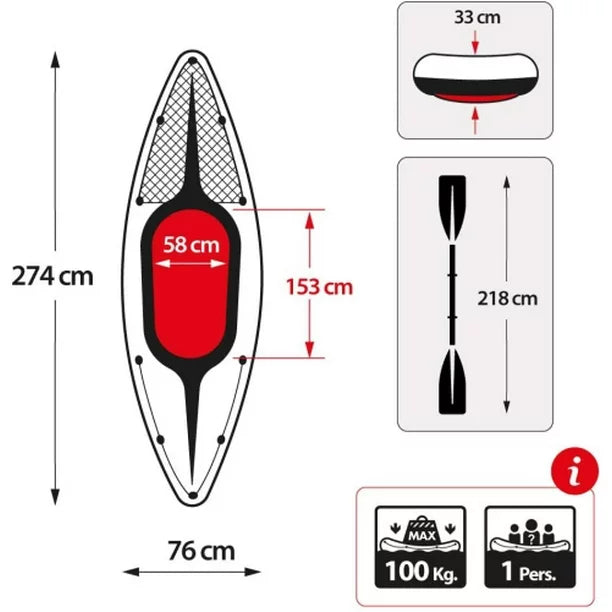 where you want to go. -Inflatable seats with backrests. -New sporty graphics for high visibility. K1 Kayak Kit