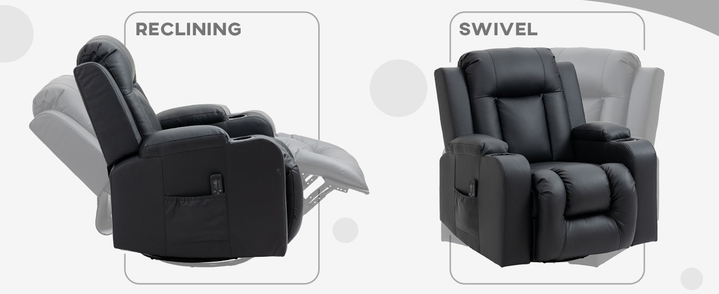 the armchair's arm to extend the footrest and push it down with your heels until it locks in place when not in use, Massage Recliner Chair for Living Room with 8 Vibration Points, PU Leather Manual Reclining Chair with Cup Holders