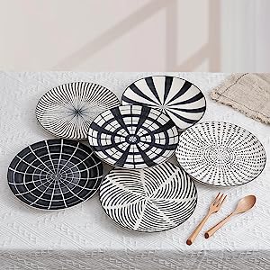 Ceramic  Plate Sets of 6, Round Salad Plates Fit Steak Fruit Pasta Pancake, Microwave, Oven, Freezer and Dishwasher Safe