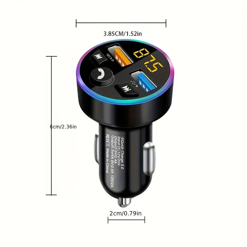 Car Charging Real-time Digital Display Blue Atmosphere Light Ring Can Charge Multiple Devices