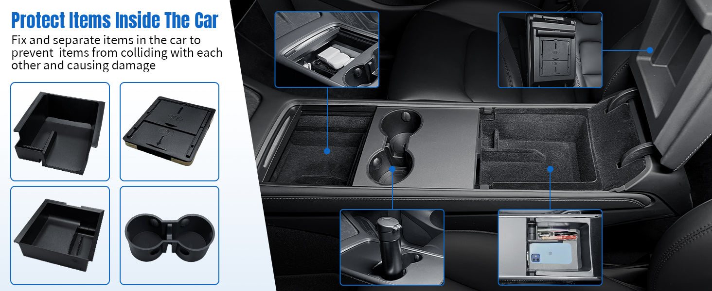 Interior Accessories With Cup Holder Insert, Armrest Hidden Drawer Storage Box, Secret Compartment for Tesla