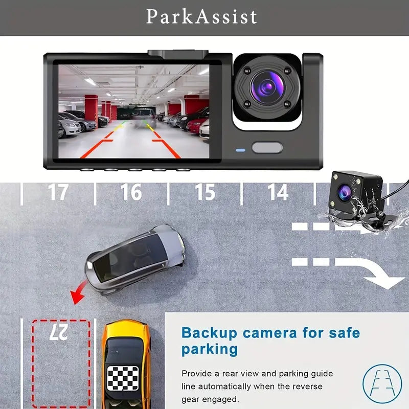 Cam HD 1080P Front And Rear Dual Lens Dashcam Parking Lot, Infrared Night Vision Image- Camera Lens Car