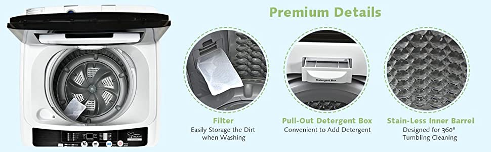 Automatic Washing Machine, 2 in 1 Portable Laundry Washer 1.5Cu.Ft 11lbs Capacity