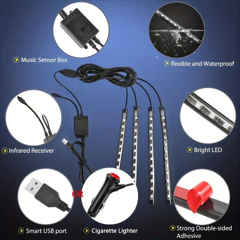 Car Accessories, Car Led Lights, Multicolored Music Car Strip Light, Under Dash Lighting With Sound Active Function,1pc Interior Car Coloeful Lights