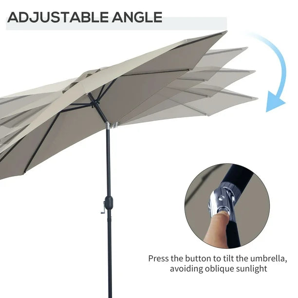 Round Market Umbrella, Patio Umbrella with Crank Handle and Tilt, Outdoor Parasol for Garden, Bench, Lawn, Light Grey