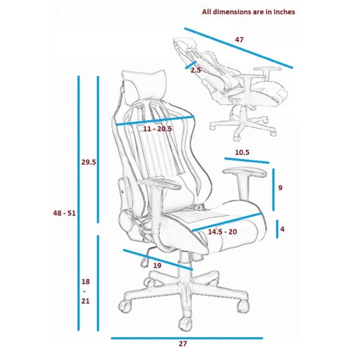 Gaming Chair, Backrest and Seat Height Adjustable Swivel Recliner Racing Office Computer Ergonomic Video Game Chair with Headrest Lumbar Support