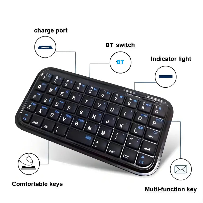 Mini Bluetooth Keyboard with Soft Keys, Lightweight Portable Rechargeable Wireless Small Silent Keyboard for Tablet, PC Computer, Laptop, Smart Phone, for Windows, Andriod, iOS (Black)