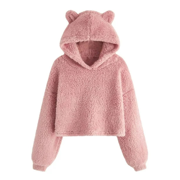 Long Sleeve Pullover Cute Clothes Bear Ear Hoodies Tops New Pinky, breathable hoodies sweatshirt, keep children warm in the fall and winter.