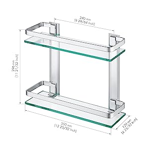 Shelves Glass Shelf 15 Inch, Rectangular Tempered Glass Shelf Wall Mount, Polished, 2 Pack,