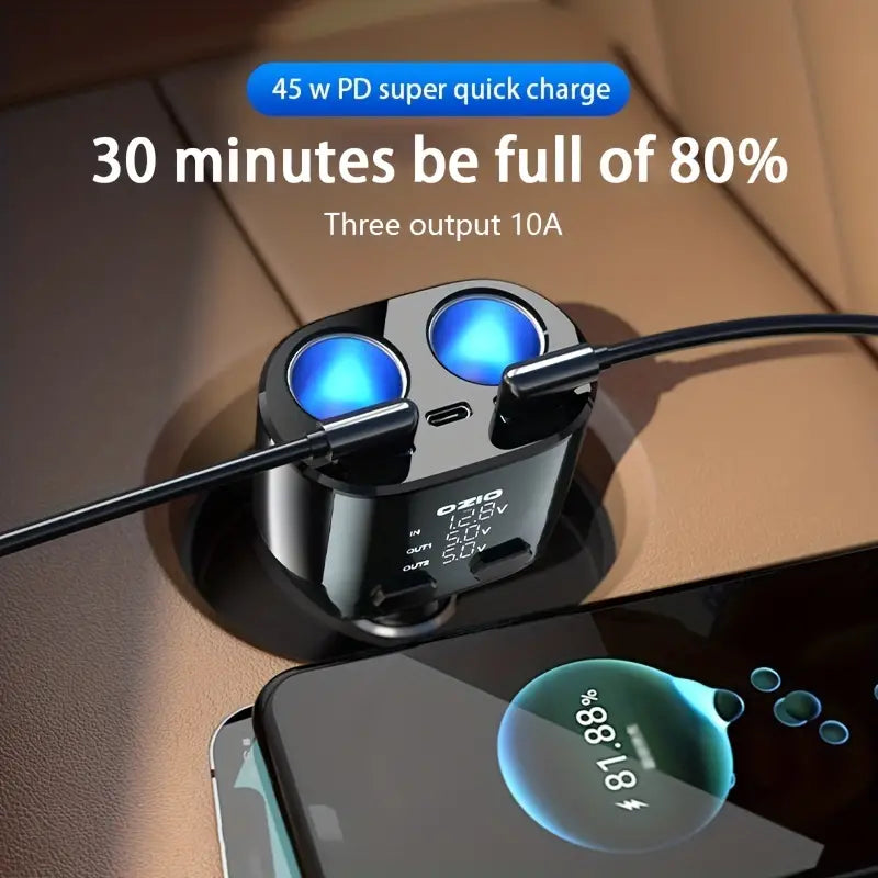 Fast Charge One Drag Three Two Cigarette Lighter Conversion Plug Usb