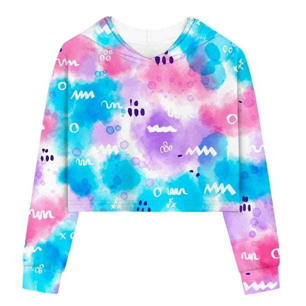 Kids Girls Casual Loose Active Long Sleeves Hoodies Sweatshirts Hooded Short Pullover Tie Dye Teen Crop Tops