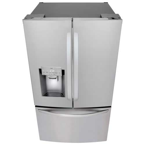 include a water and ice dispenser and a fingerprint-resistant finish,  Ft. French Door Refrigerator w/ Water & Ice Dispenser