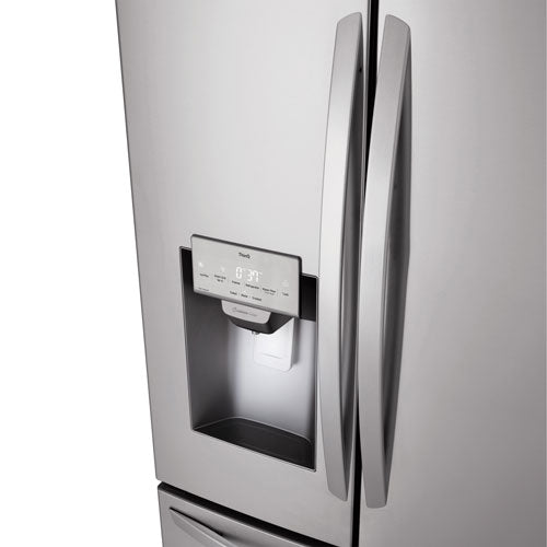 include a water and ice dispenser and a fingerprint-resistant finish,  Ft. French Door Refrigerator w/ Water & Ice Dispenser