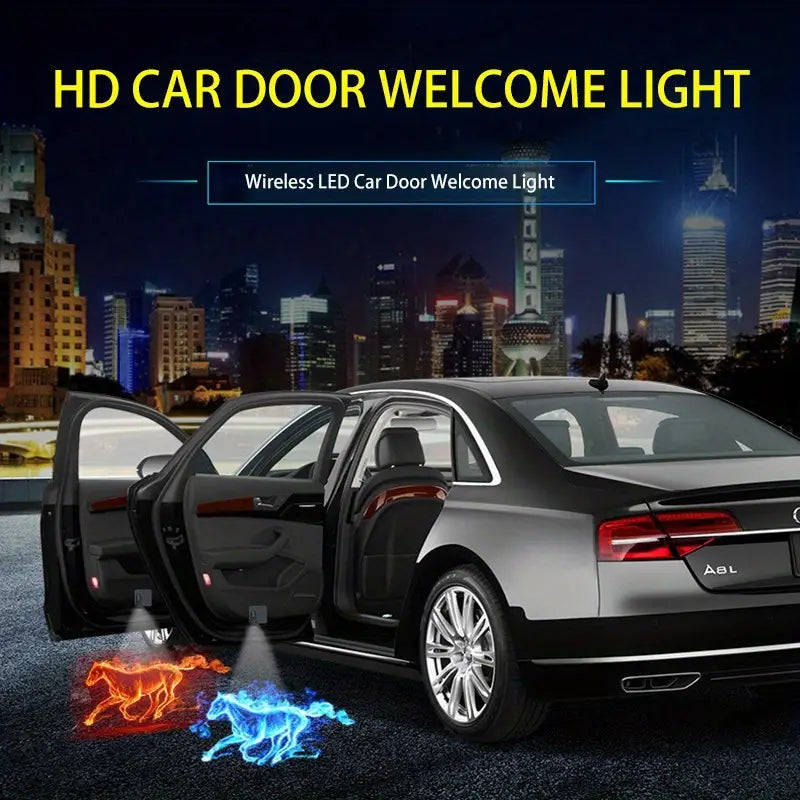 Projector Lamp, 3D Blue Light Fire, Wireless Car Door Welcome LED Light Lamp