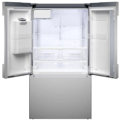 36-inch French door refrigerator. It features an external water and ice dispenser to provide purified water and ice on demand, 36