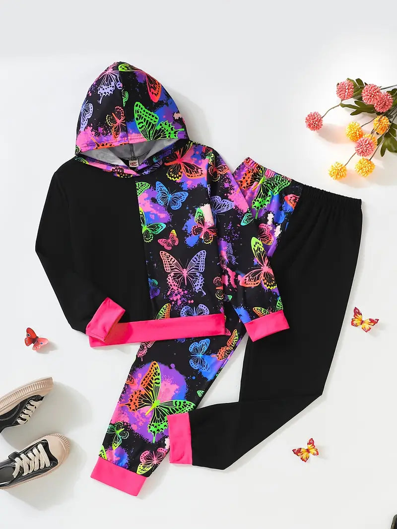 , Hoodie & Sweatpants Set, Glow-in-dark Graphic Kid's Clothes For Spring Fall
