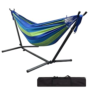 Double hammock with space-saving bracket, space-saving tripod made of heavy steel,