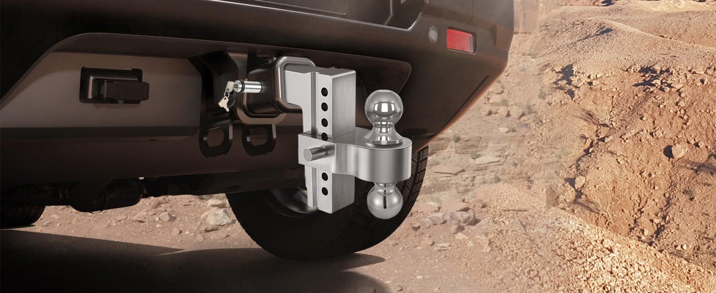 body is made of aerospace grade aluminum, corrosion resistance and effective resistance to rain, snow and other adverse Load Bearing 18500LBS with 6-Inch Drop/Rise Aluminum Drop Hitch,2-Inch and 2-5/16-Inch Balls Equipped with 2 latches with Locks