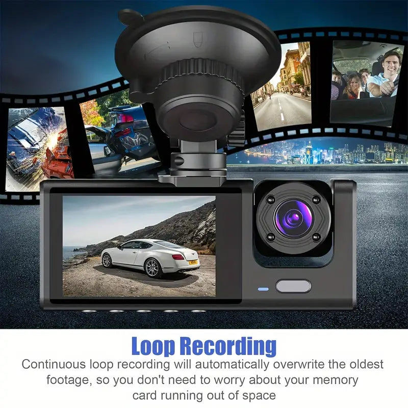 Cam HD 1080P Front And Rear Dual Lens Dashcam Parking Lot, Infrared Night Vision Image- Camera Lens Car