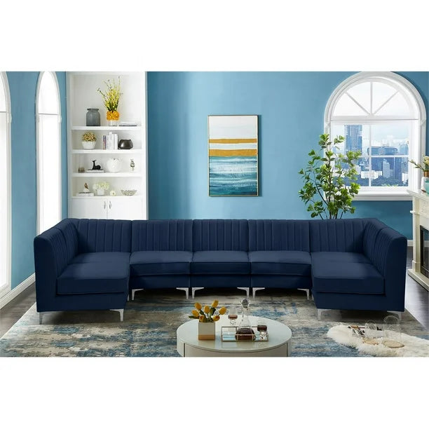 Furniture Alina Navy Velvet Modular Sectional