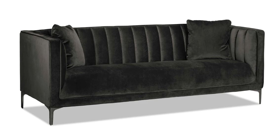 Velvet Fabric Upholstered Sofa in  Dark Grey