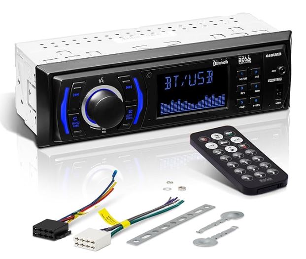 picks up your voice and your car speakers let you hear the person on the other side, Single Din LCD, Bluetooth Audio and Calling, Built-in Microphone, MP3 Player, WMA, USB, Auxiliary Input, AM/FM Radio Receiver
