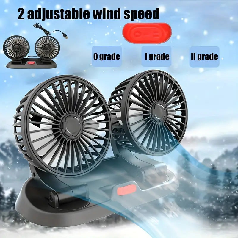Car Double-headed Mini Fan- USB Plug-in