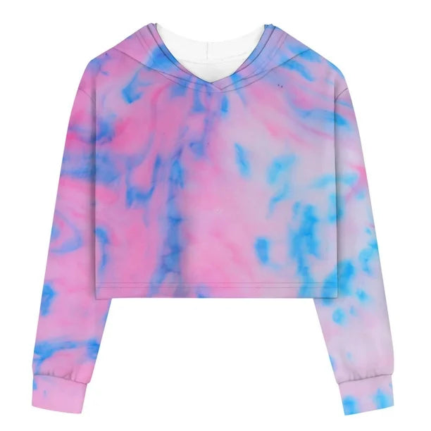 Kids Girls Casual Loose Active Long Sleeves Hoodies Sweatshirts Hooded Short Pullover Tie Dye Teen Crop Top
