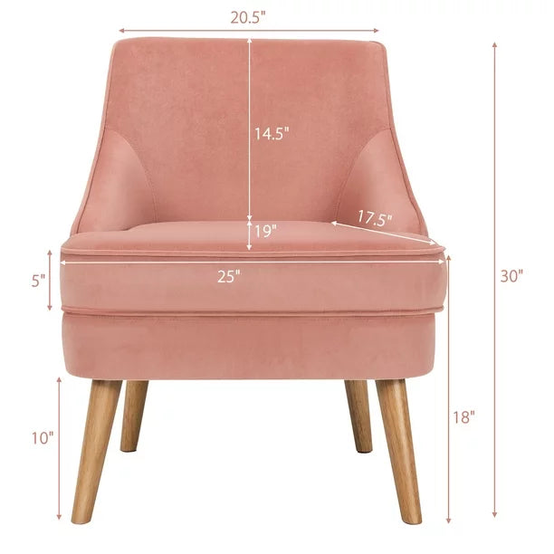 Set of 2 Accent Chairs Velvet Single Sofa Chair w/Rubber Wood Legs Pink
