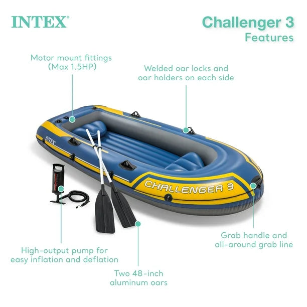3 Inflatable Raft Boat Set With Pump And Oars, Blue, Super-Tough PVC and has inflatable I-beam floors for comfort and rigidity