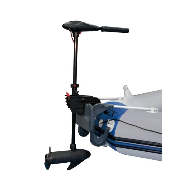 high-output pump for easy inflation and deflation. If you'd rather be boating and the lake is your happy place this is for you, Boat Set w/2 Oars & Eight Speed Trolling Motor - 5 People