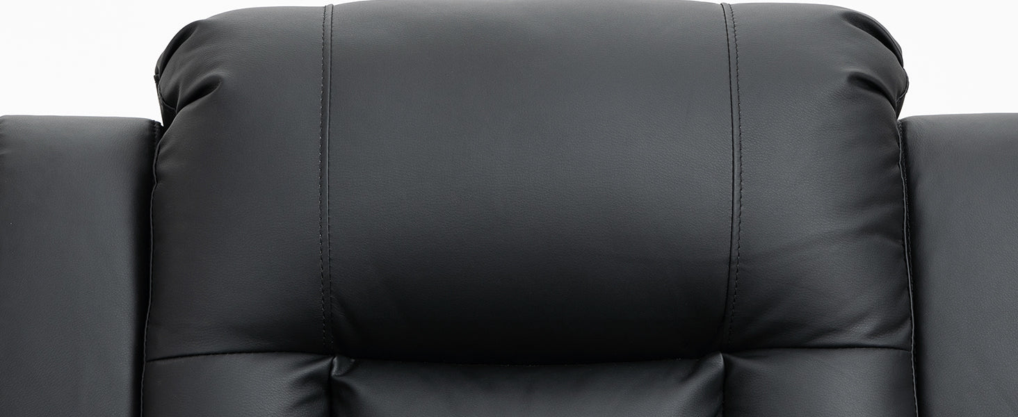 the armchair's arm to extend the footrest and push it down with your heels until it locks in place when not in use, Massage Recliner Chair for Living Room with 8 Vibration Points, PU Leather Manual Reclining Chair with Cup Holders