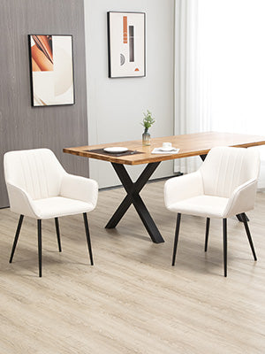 chair's curved back helps maintain a relaxed body posture. Its steel legs increase its stability and durability.Linen Fabric Accent Chairs with Metal Legs, Beige