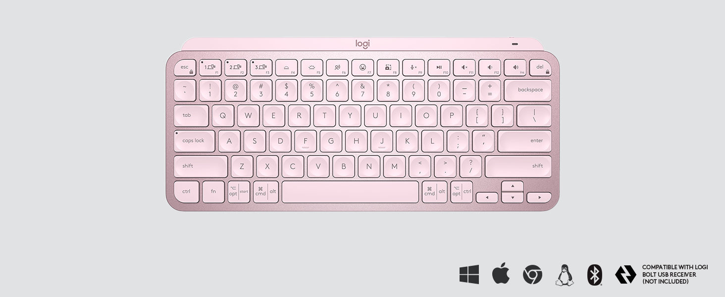 The wireless keyboard's backlit keys light up the moment your hands approach, Wireless Illuminated Keyboard, Compact, Bluetooth, Backlit, USB-C, Compatible with Apple macOS, iOS, Windows, Linux, Android, Metal Build - Rose