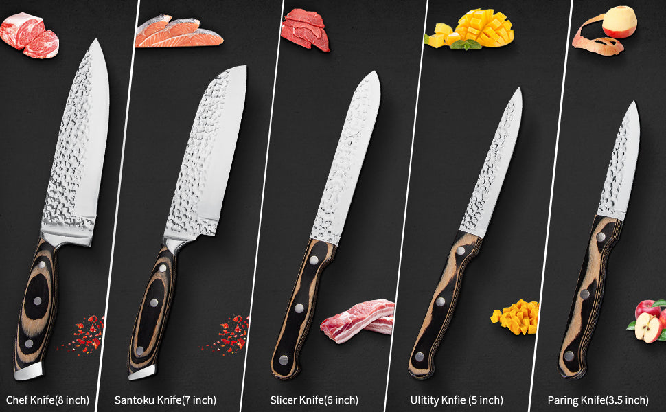 15 Pieces Kitchen Knife Set with Wooden Block, Non-Stick Coating Chef Knife Set with Knife Sharpener for Self Sharpening, German Stainless Steel