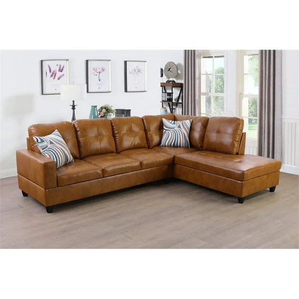 Home Living Corp Harry Faux Leather Right Sectional Sofa in Ginger Brown