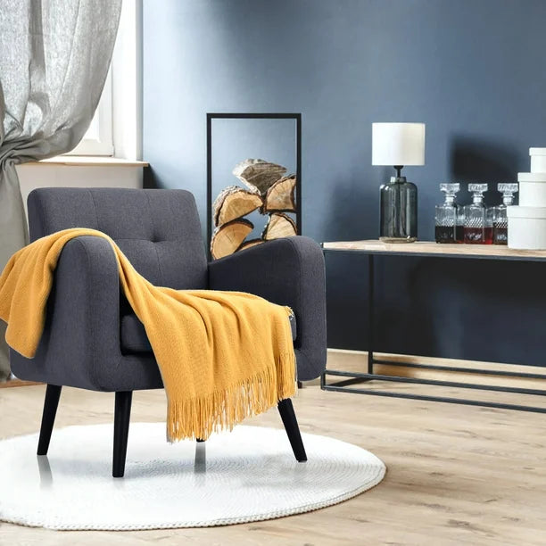 Century Accent Chair Fabric Arm Chair Single Sofa w/Rubber Wood Legs Grey