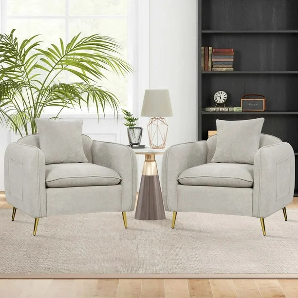 Velvet Accent Chair Upholstered Armchair with Storage Pockets & Pillow