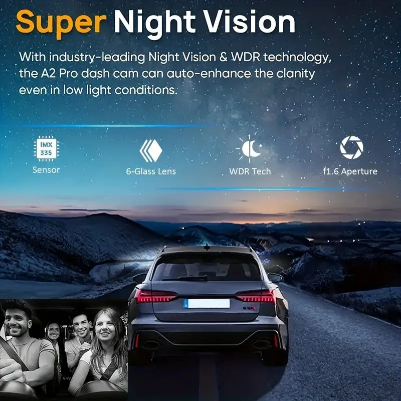 Wide Angle Car DVR Camera With 3.16 Inch IPS Screen, Dual Lens Car Dashboard Video Cam - ront And Inside, Car Camera With IR Night Vision, Loop Recording,
