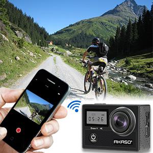 AKASO Brave 4 4K 20MP WiFi Action Camera Ultra HD with EIS 30m Underwater Waterproof Camera Remote Sports Camcorder with 2 Rechargeable 1050mAh Batteries and Helmet Accessories Kit
