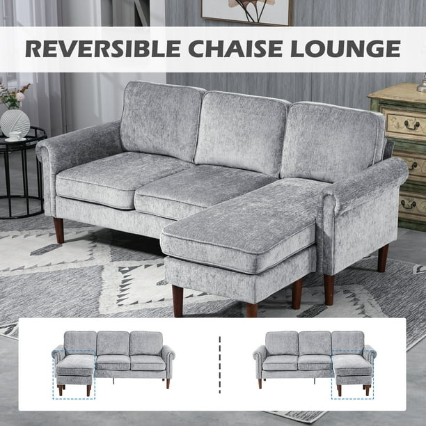 Sectional Sofa with Reversible Chaise Lounge Wood Legs