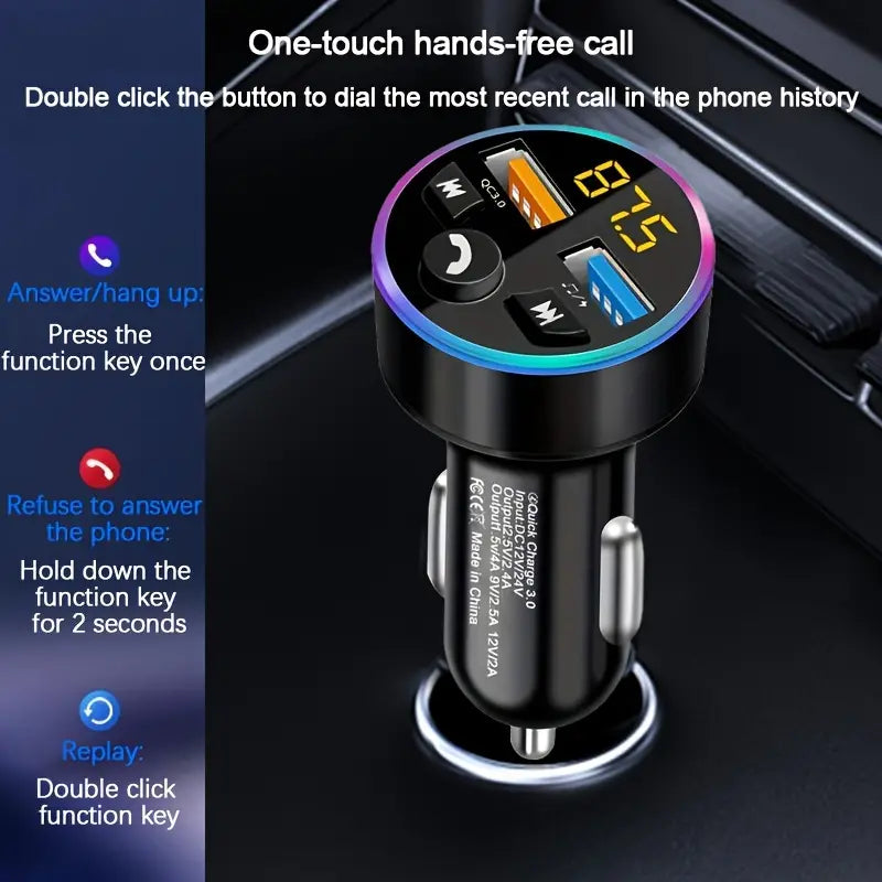 Car Charging Real-time Digital Display Blue Atmosphere Light Ring Can Charge Multiple Devices