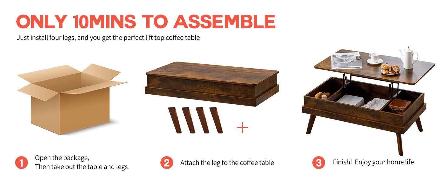ensure the stability and robustness of the coffee table. Coffee Table Lift Top Cabinet Fully Assembled with Hidden Storage Compartment Multi-Function