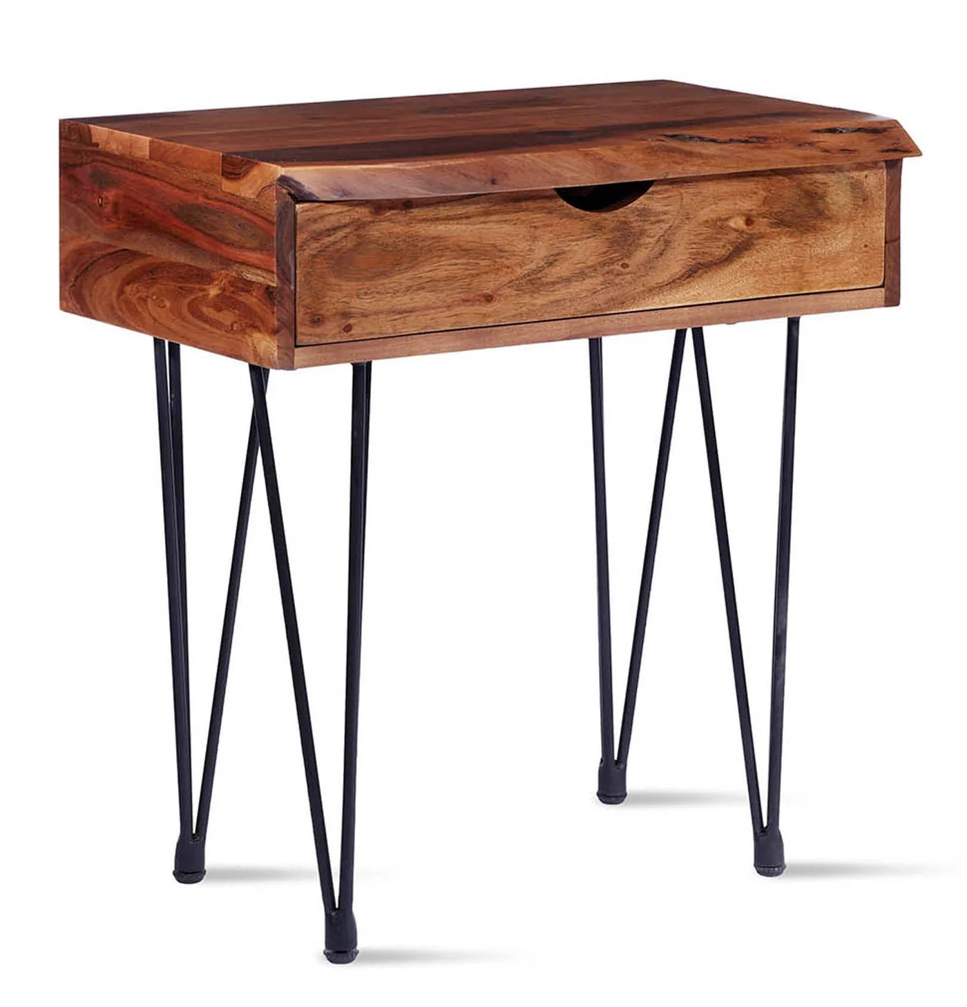 Side Table with Square Tabletop with Wood Grain Pattern and Metal Frame,  for Indoor Livingroom