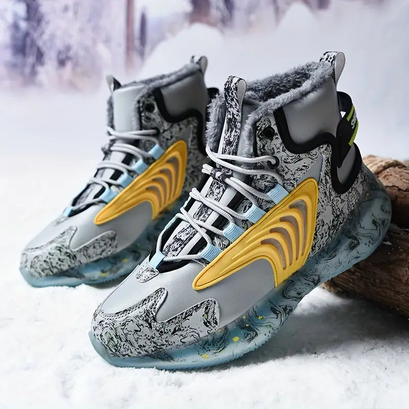 Snow Boots for MEN New Winter Lace Up Fleece Warm and Comfortable Mid Tube Cotton Outdoor Snow Sneakers