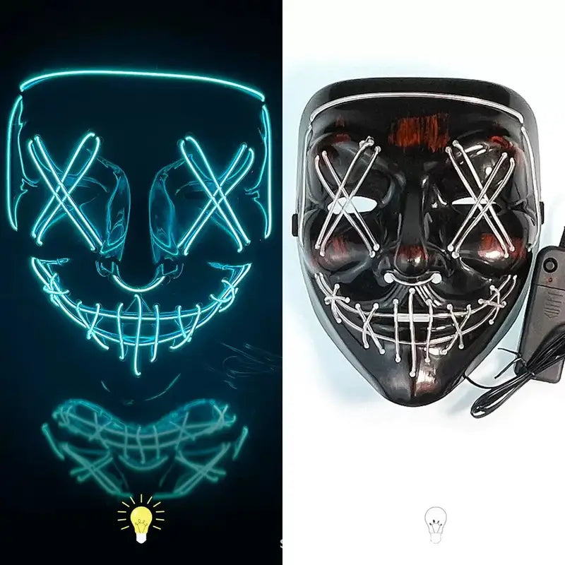 Halloween LED Mask, Light Up Clown Scary Mask Cosplay Glowing in The Dark Mask, Halloween Mask for Kids, Men,Women