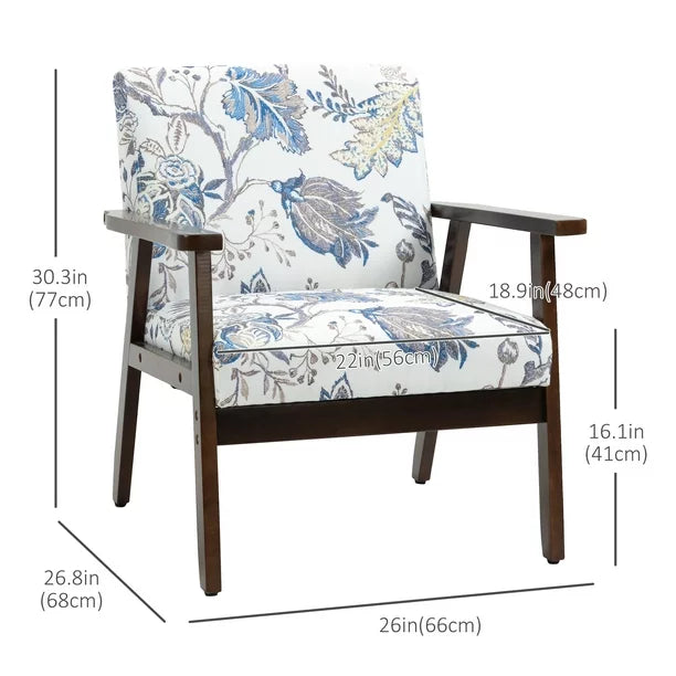 Modern Accent Chair with Cushioned Seat and Rubberwood Arms