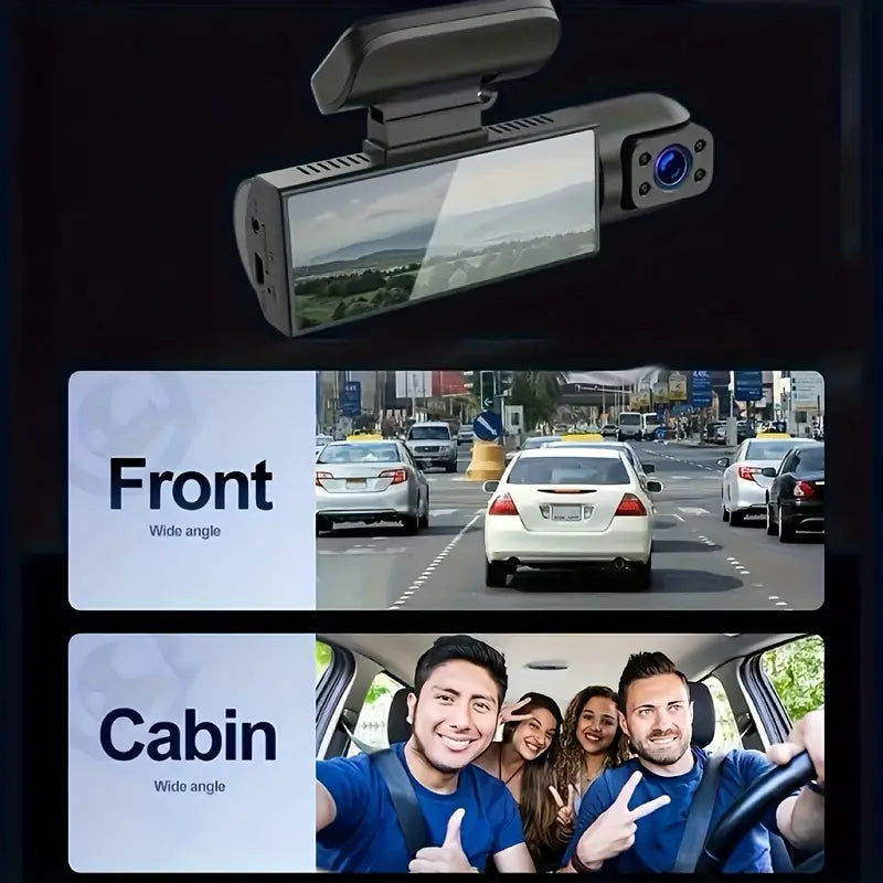 Wide Angle Car DVR Camera With 3.16 Inch IPS Screen, Dual Lens Car Dashboard Video Cam - ront And Inside, Car Camera With IR Night Vision, Loop Recording,