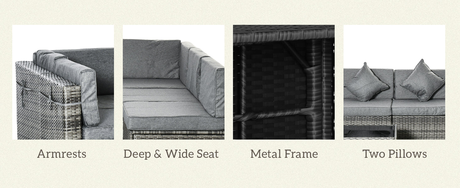 Patio Glass Tabletop, Cushions and Pillows for Garden, Lawn, Deck, Mixed Grey and Sky Blue