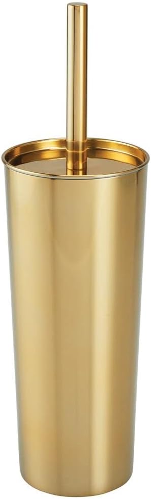 Luxury Toilet Brush Holder for bathrooms 304 Stainless Steel Toilet Brush Stand Round Storage and Organization Rust Resistant 18-inch high Polished Gold Finished